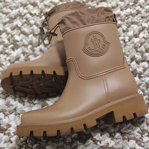 Moncler Brown Rain Boots Lug Sole Size 38 Made in Italy